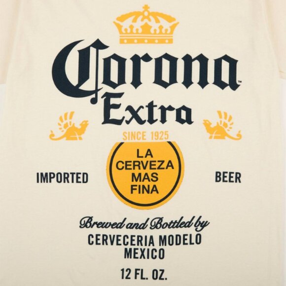 Corona Beer Unisex Short Sleeve Graphic Tee Beige Casual T-Shirt Size Large - Picture 2 of 3